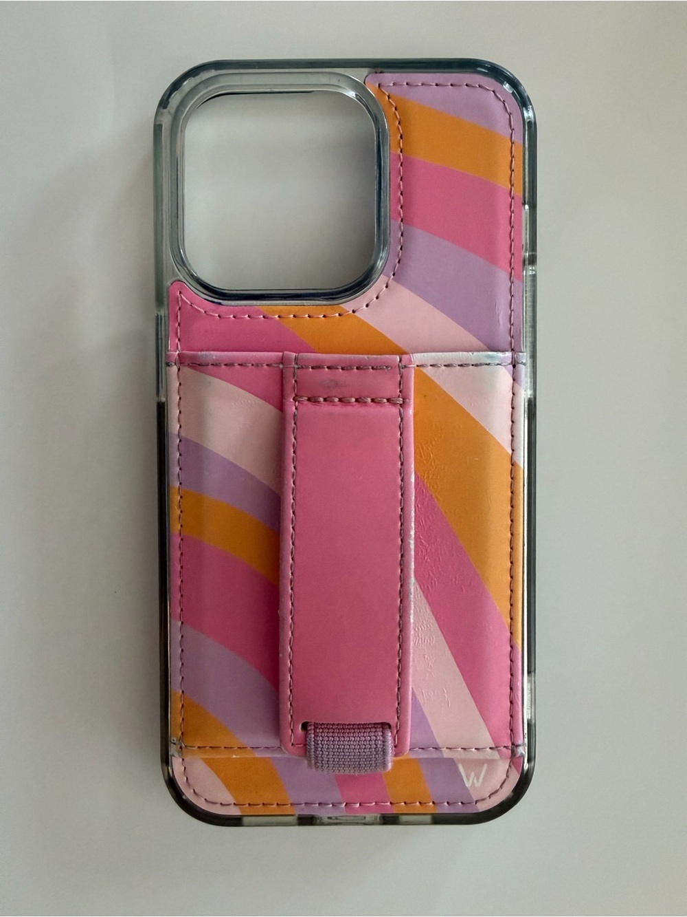 iPhone 14 Pro Walli Case Pink Multicolor Wave Phone Case with Hand Strap